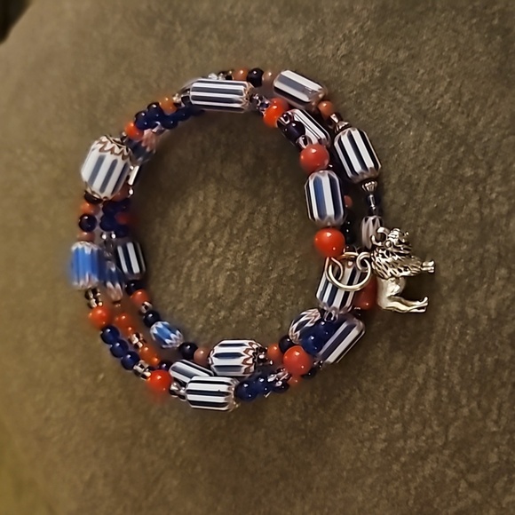 HANDMADE Vintage Chevron Glass Beaded Wrap Bracelet Buffalo Charm - Picture 3 of 7